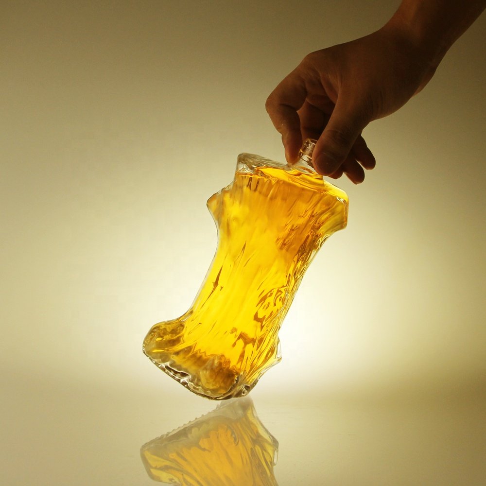 Timber Pile Design 500ml Clear Botellas de Vidrio Tequila Whisky Vodka Liquor Glass Bottle With ROPP Cap