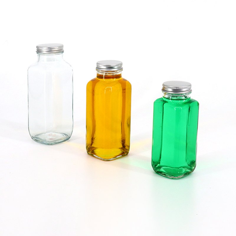 8oz 12oz 16oz 250ml 350ml 500ml Clear French Beverage Square Glass Bottle Cold Press Fruit Juice Bottles With Airtight Screw Cap