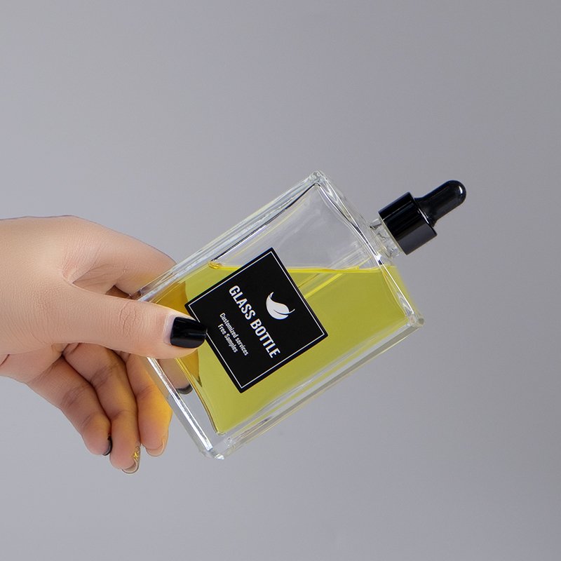 100ml empty square manufacturer shin care essential serum glass bottle with dropper