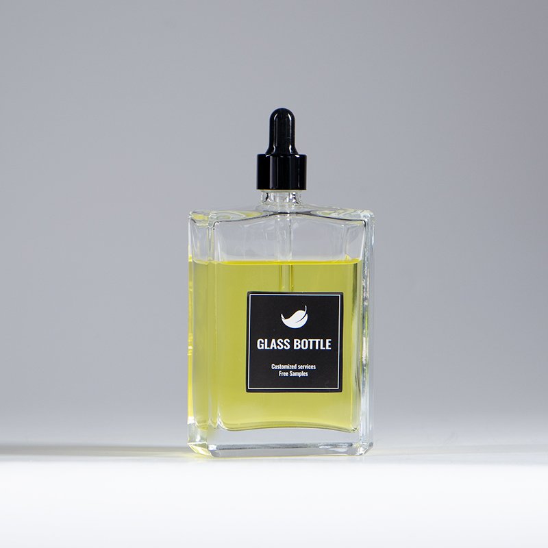 100ml empty square manufacturer shin care essential serum glass bottle with dropper