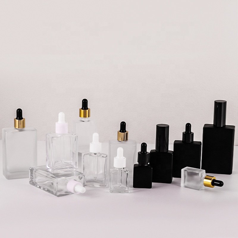 1oz Rectangular Essential Oil Bottles Beards 15ml 30ml 50ml 100ml Frosted Matte Black Square Glass Bottle Cosmetics