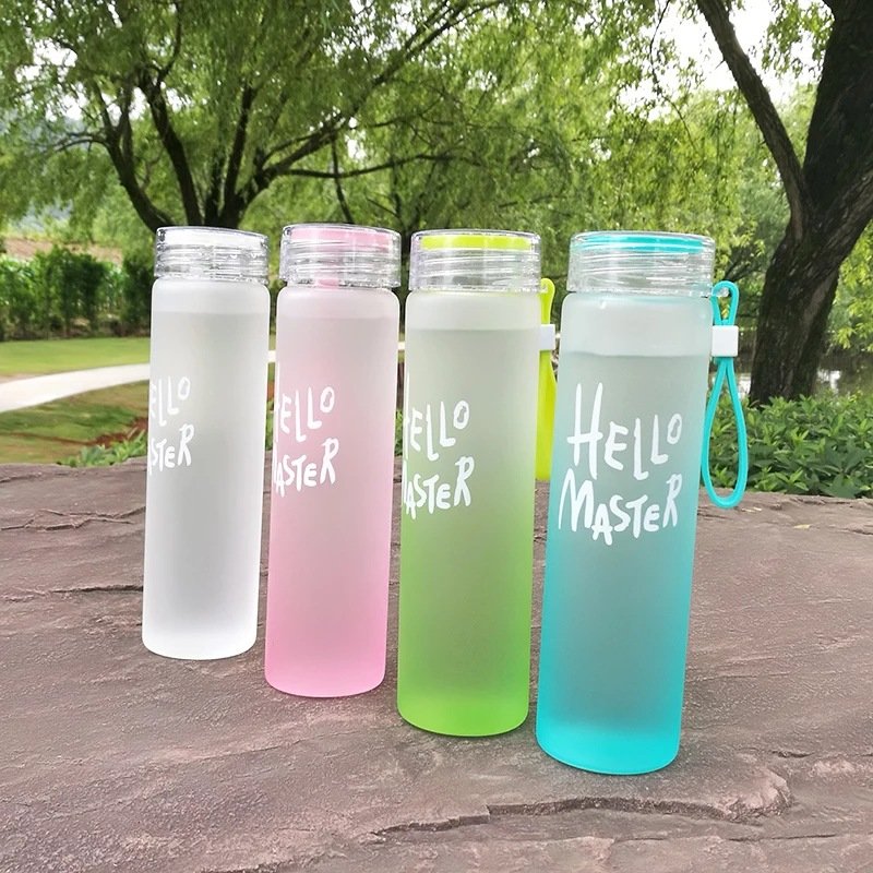 Wholesale Custom Logo Letter Water Cup Colorful Frosted Color Changing Glass Drinking Water Bottle with Lid