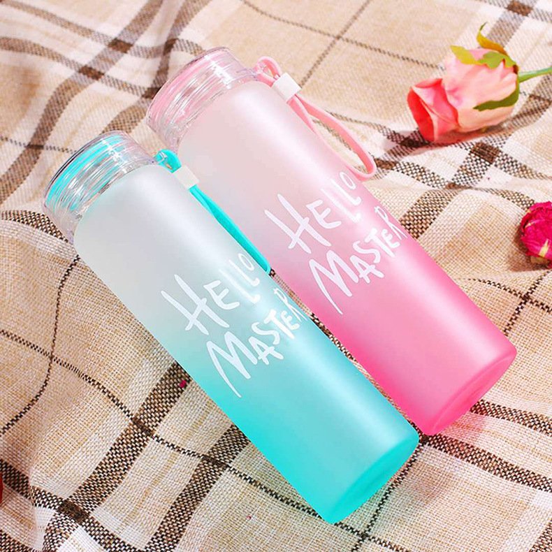 Wholesale Custom Logo Letter Water Cup Colorful Frosted Color Changing Glass Drinking Water Bottle with Lid