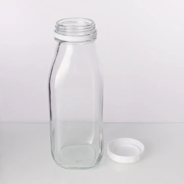 300ml 500ml Food grade glass bottles, Square Milk Jars with Lids,clear milk bottle holder with plastic lids