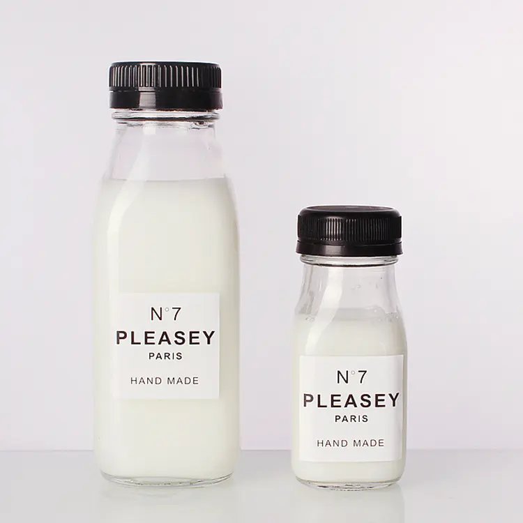 300ml 500ml Food grade glass bottles, Square Milk Jars with Lids,clear milk bottle holder with plastic lids