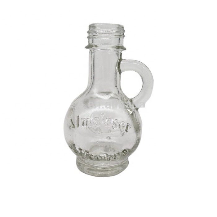 In stock 30ml 1oz mini engraved embossed logo glass bottle custom olive oil glass bottles with handle for oil