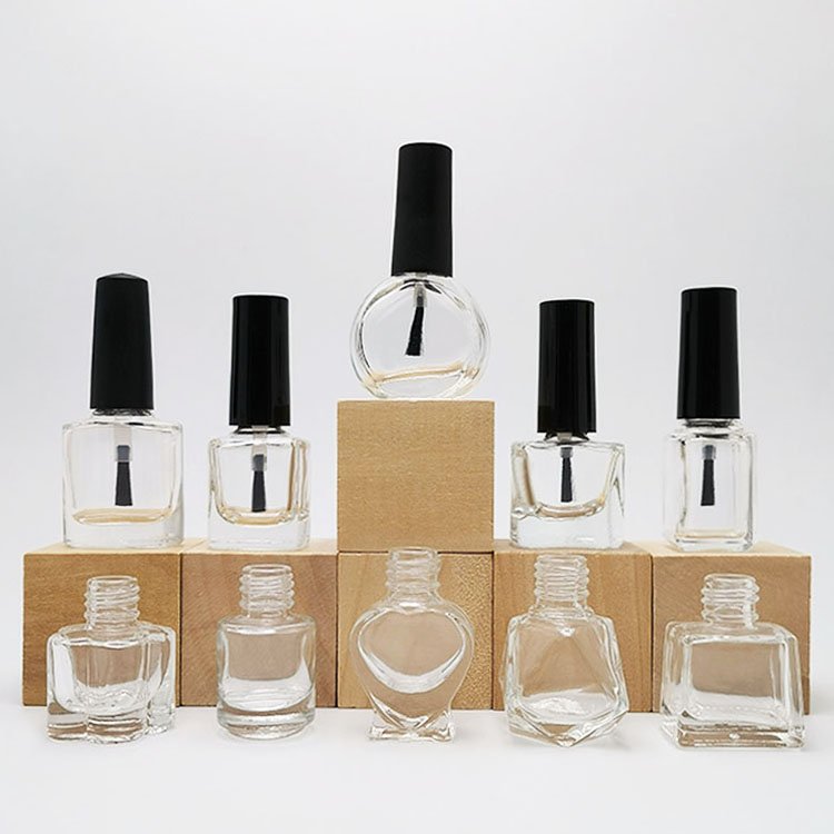 Hot sell clear new shapes nail polish bottle top 12 ml nail polish bottle with bamboo top logo on nail polish bottles