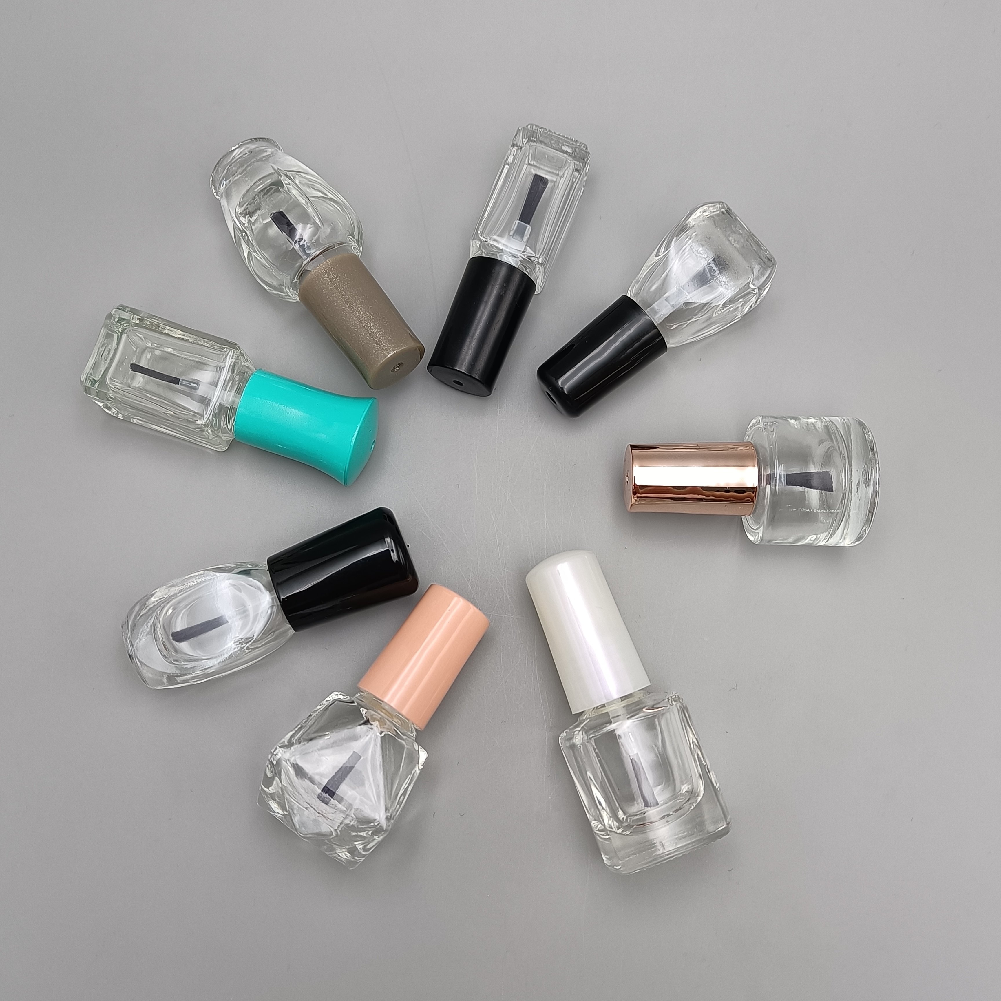 Hot sell clear new shapes nail polish bottle top 12 ml nail polish bottle with bamboo top logo on nail polish bottles