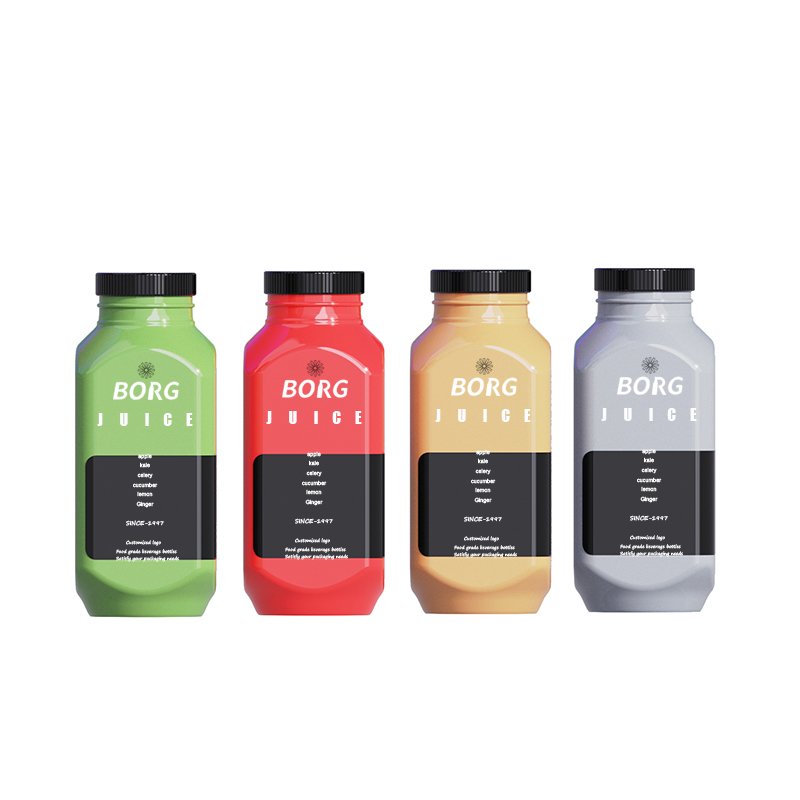250ml 350ml 500ml Clear Empty French Square Beverage Business Juice Bottles With Cap