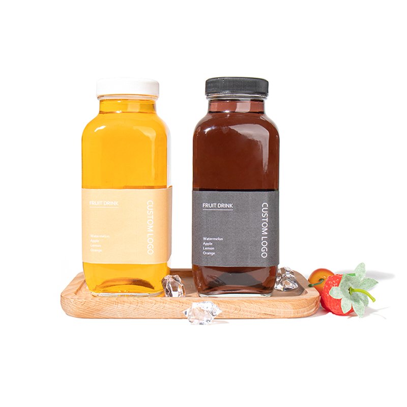 250ml 350ml 500ml Clear Empty French Square Beverage Business Juice Bottles With Cap