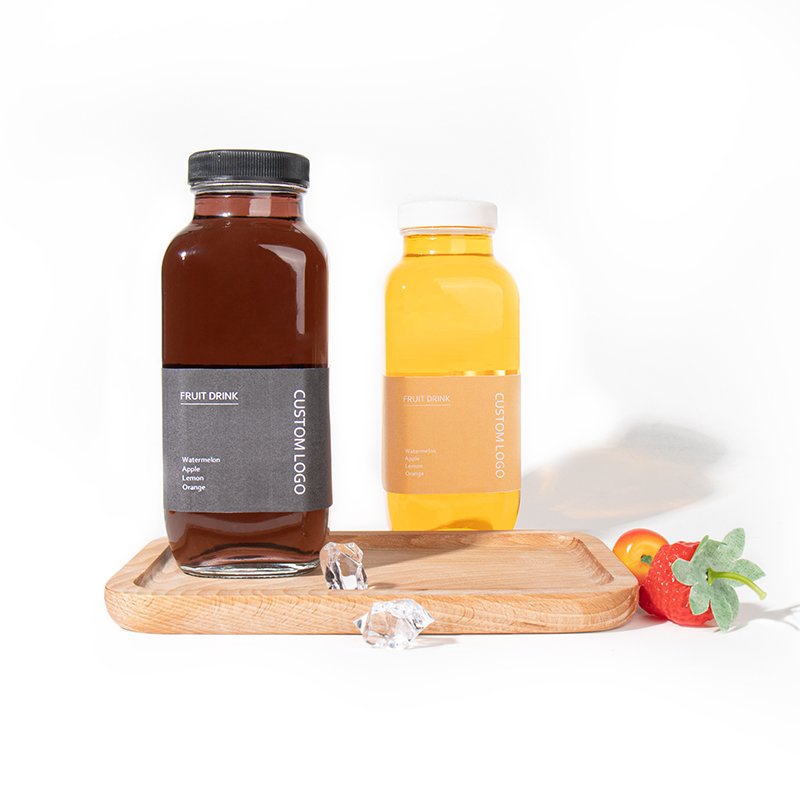 250ml 350ml 500ml Clear Empty French Square Beverage Business Juice Bottles With Cap