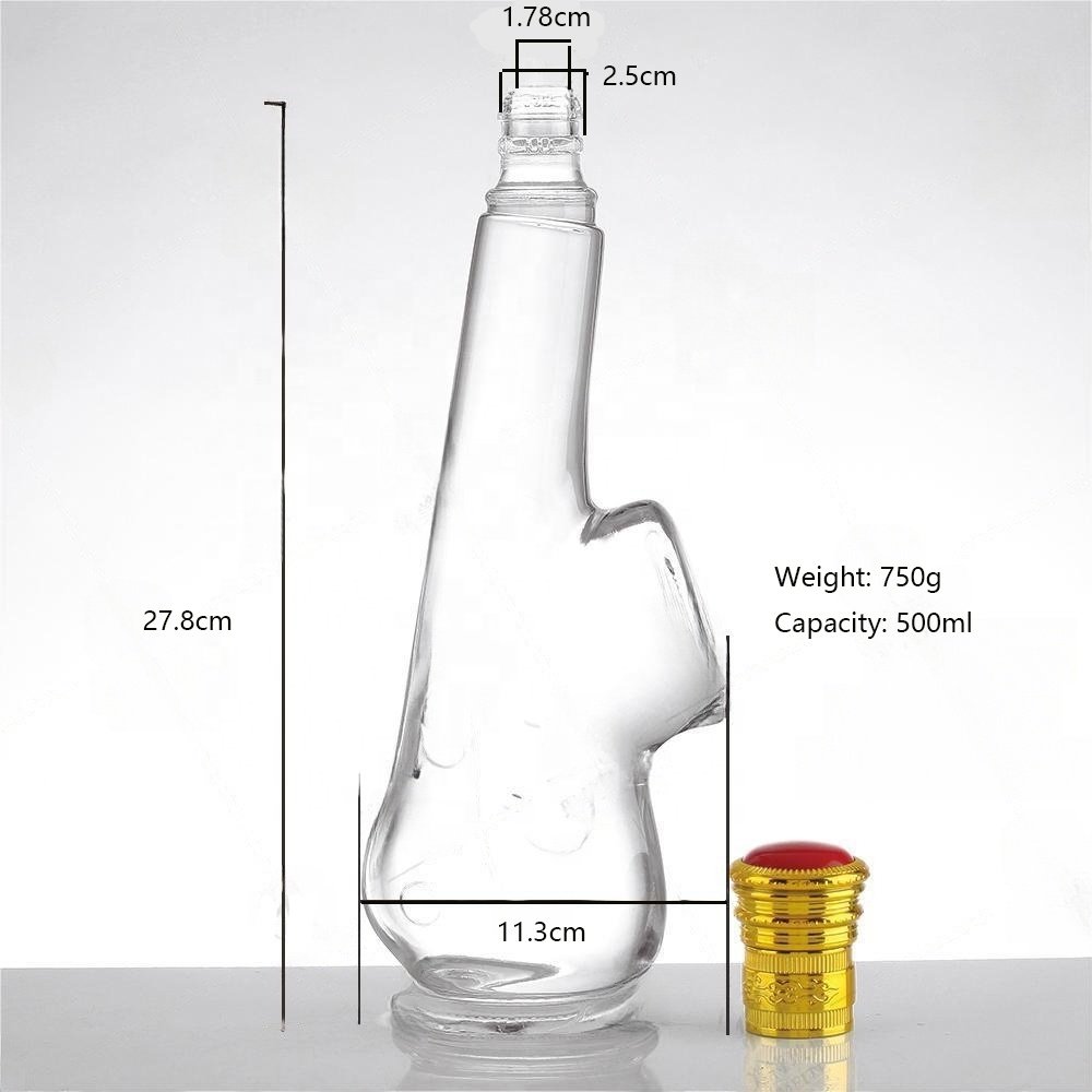 Customizable Products Simple Flat Clear Empty Liquor Wine Glass Bottles 500ml with Cork