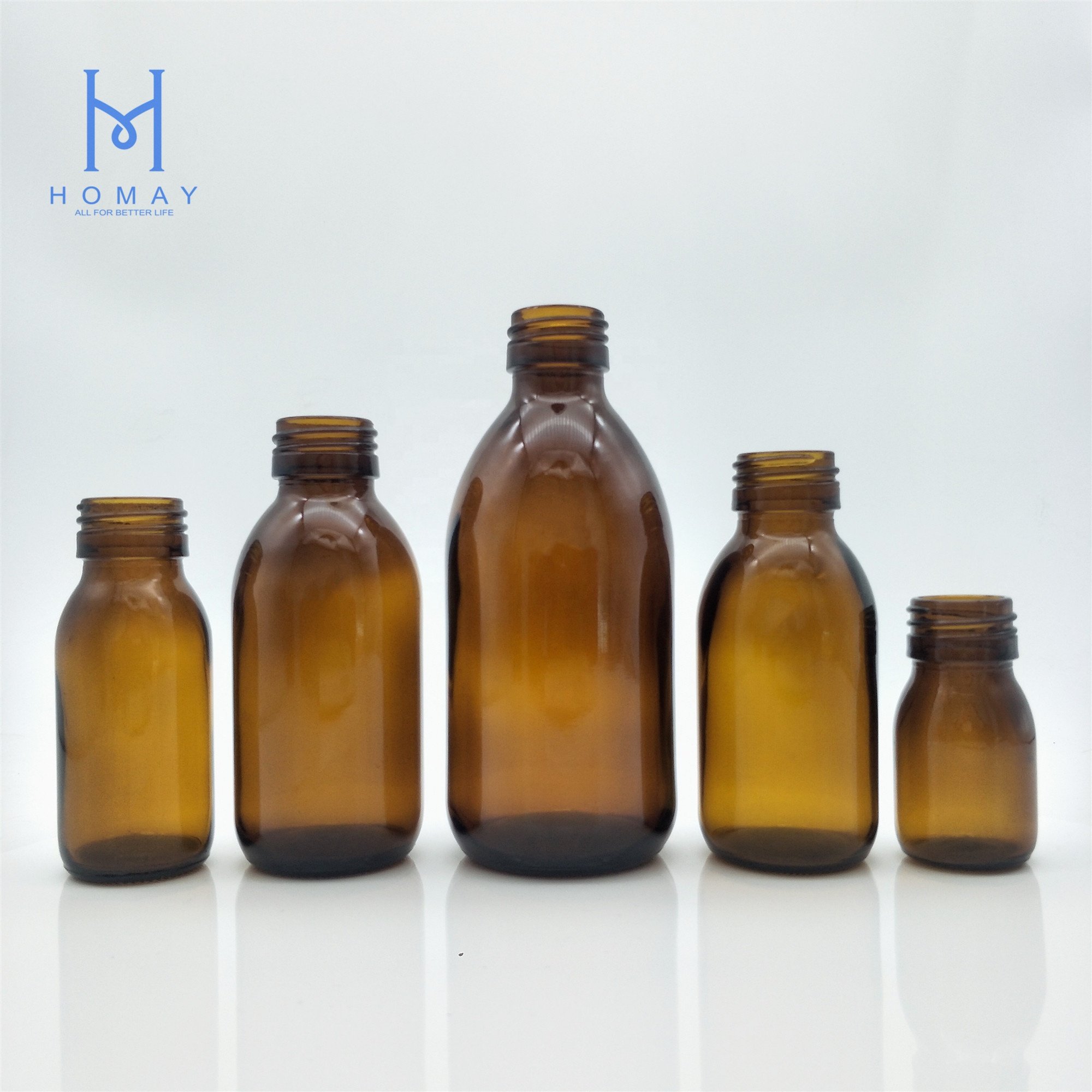 Hot sale 30ml 60ml 100ml 125ml 150ml 200ml 250ml amber syrup glass bottle with cap for drinking