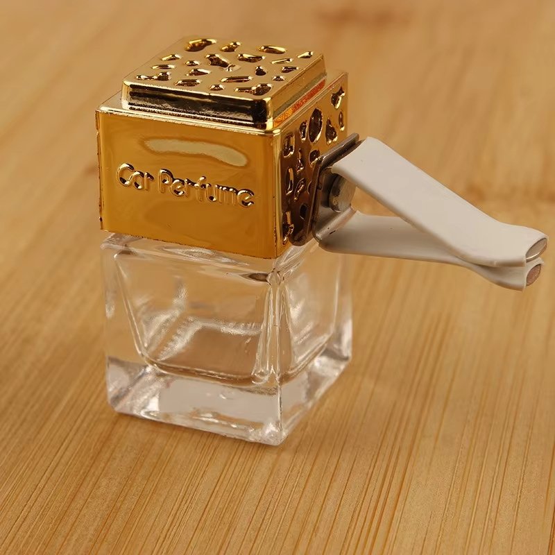 mini small Car Aromatherapy bottle 8ml wooden cap transparent Square perfume glass bottle For air conditioner outlet clip