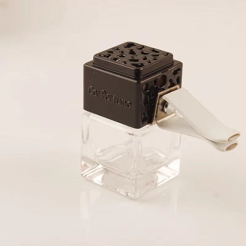 mini small Car Aromatherapy bottle 8ml wooden cap transparent Square perfume glass bottle For air conditioner outlet clip