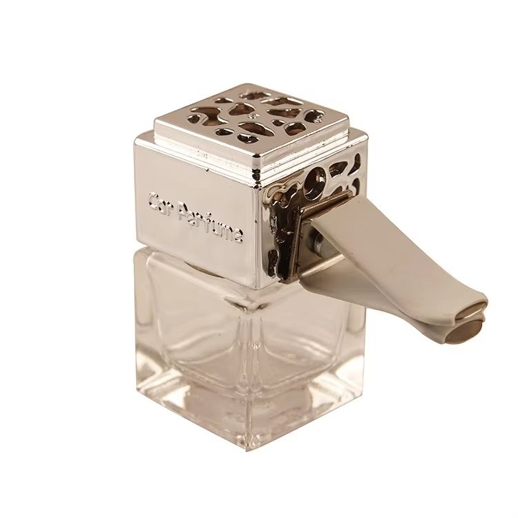 mini small Car Aromatherapy bottle 8ml wooden cap transparent Square perfume glass bottle For air conditioner outlet clip