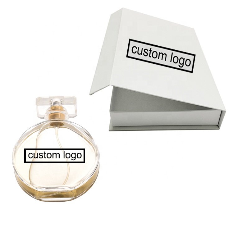 New original flat round shape custom 50ml 100ml empty perfume spray glass bottle for cosmetic essence for men