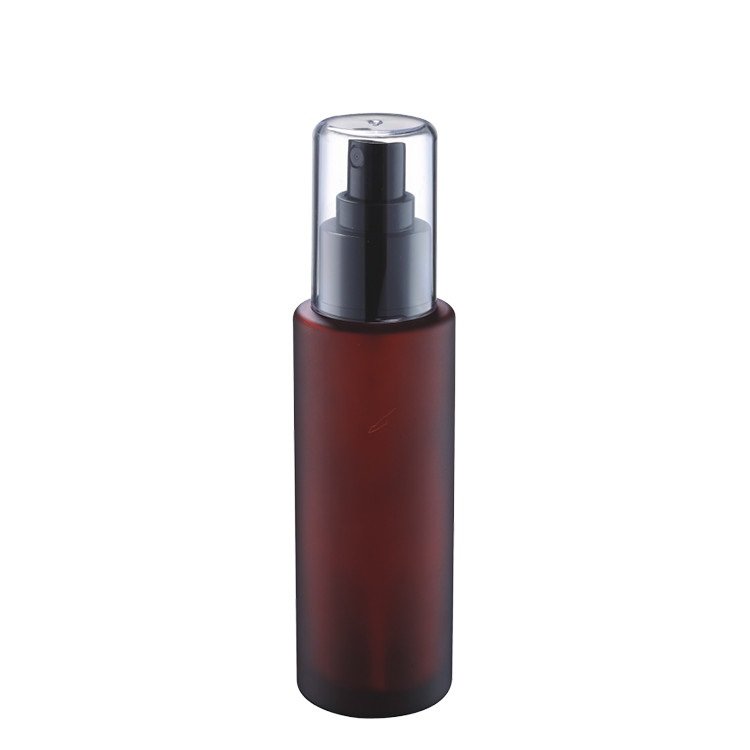 skin care cosmetic packaging 100ml rose red round flat shoulder glass bottle with sprayer cap