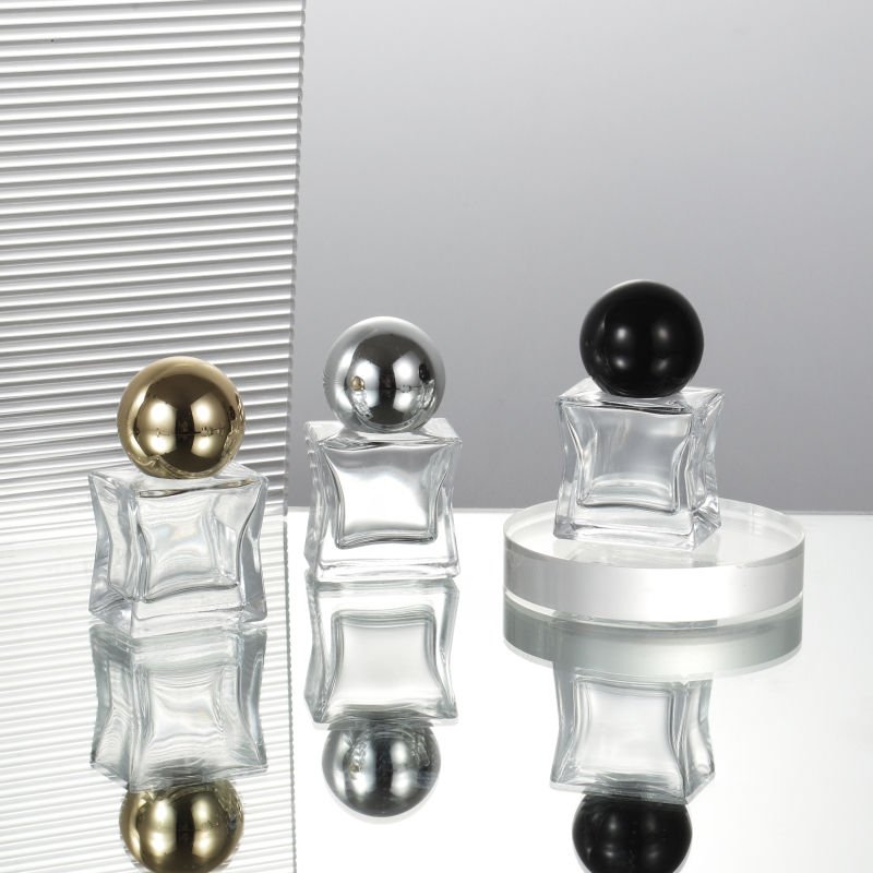 MUB 15ml Mini Size Perfume Empty Glass Crimp Neck Square Bottle With Ball Shape Cap