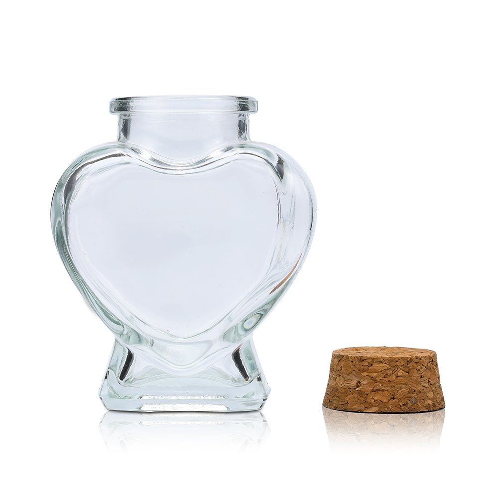 Empty 50ml 70ml 2oz Heart Shape Clear Glass Vial Bottle pendant Wishing glass bottle with cork stopper
