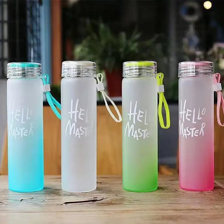 2024 New Sale Coffee High Borosilicate Glass Colored Frosted Cup Glass Libby Bottle With Lid And Glass Straw