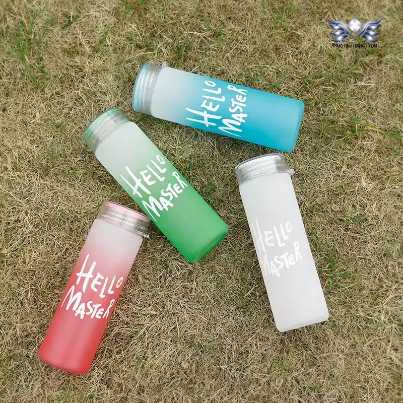 2024 New Sale Coffee High Borosilicate Glass Colored Frosted Cup Glass Libby Bottle With Lid And Glass Straw