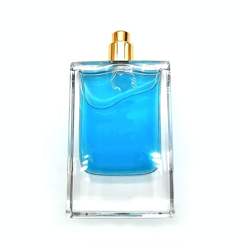 High-end Recyclable Empty Fancy Square Shape Transparent Glass Perfume Bottle with Gold Spray Pump 50ml