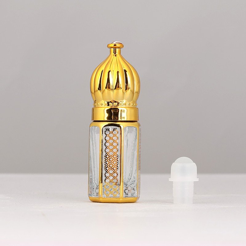 3ml 6ml 12ml Octagon Golden Black Attar Perfume Essential oil Glass Bottle Vintage Glass Perfume Roller Bottles Containers