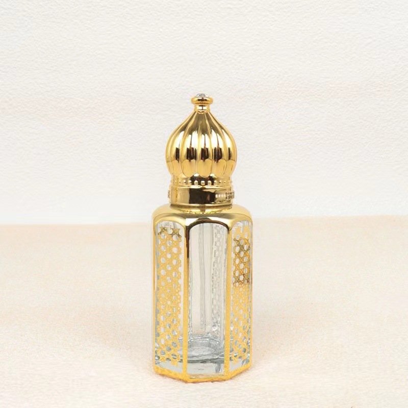 3ml 6ml 12ml Octagon Golden Black Attar Perfume Essential oil Glass Bottle Vintage Glass Perfume Roller Bottles Containers