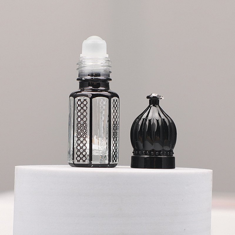 3ml 6ml 12ml Octagon Golden Black Attar Perfume Essential oil Glass Bottle Vintage Glass Perfume Roller Bottles Containers