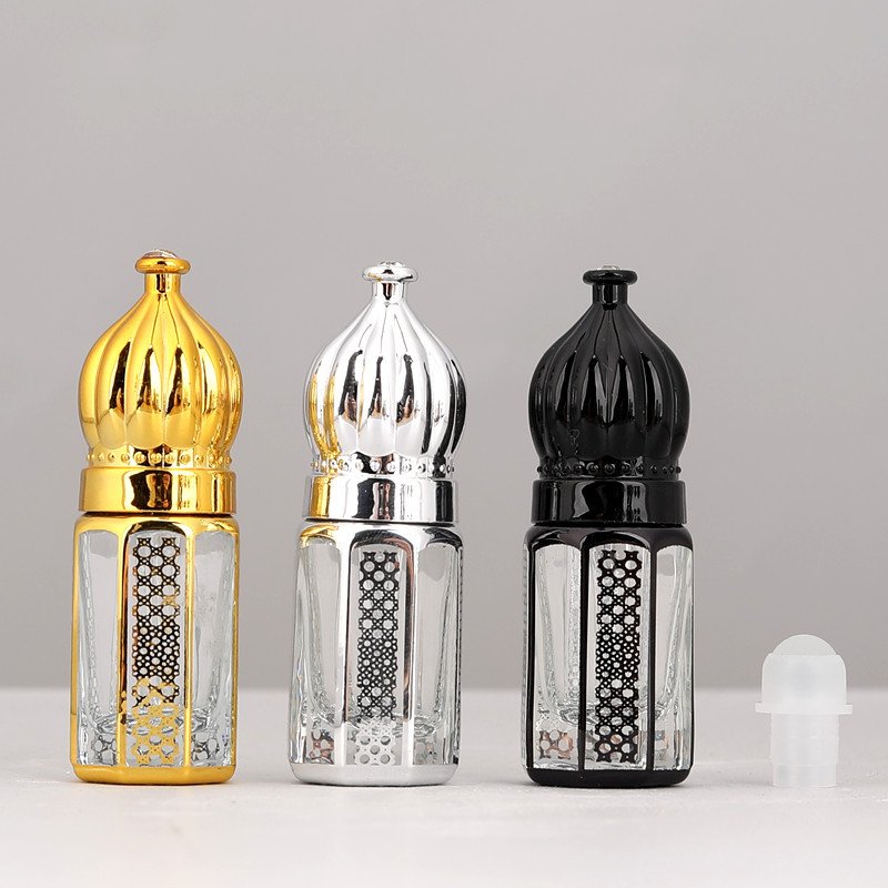 3ml 6ml 12ml Octagon Golden Black Attar Perfume Essential oil Glass Bottle Vintage Glass Perfume Roller Bottles Containers