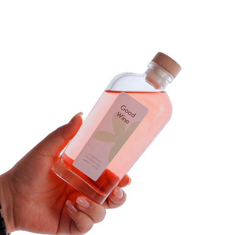 Flask bottle 200ml 300ml round transparent black wine drink cold brew coffee juice glass bottle wine tea milk bottle