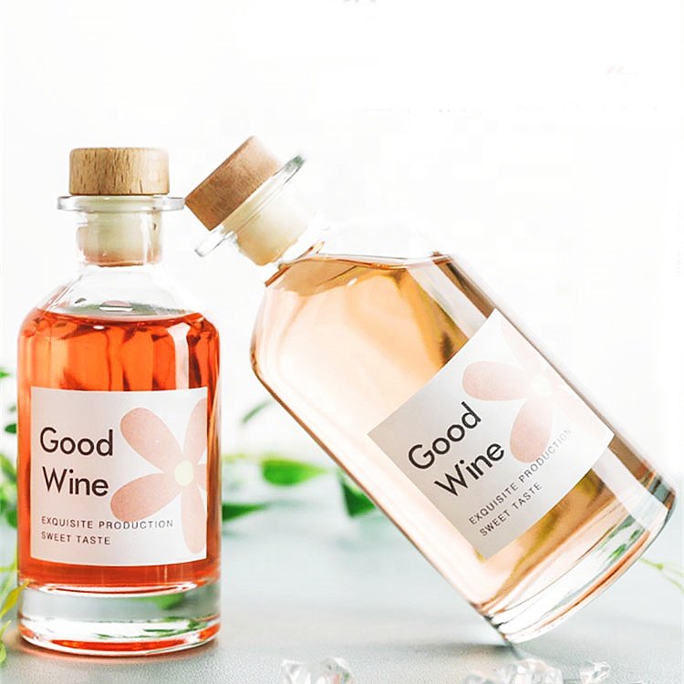 Flask bottle 200ml 300ml round transparent black wine drink cold brew coffee juice glass bottle wine tea milk bottle