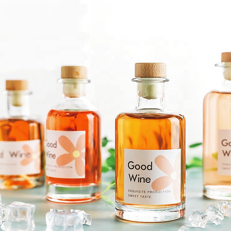 Flask bottle 200ml 300ml round transparent black wine drink cold brew coffee juice glass bottle wine tea milk bottle