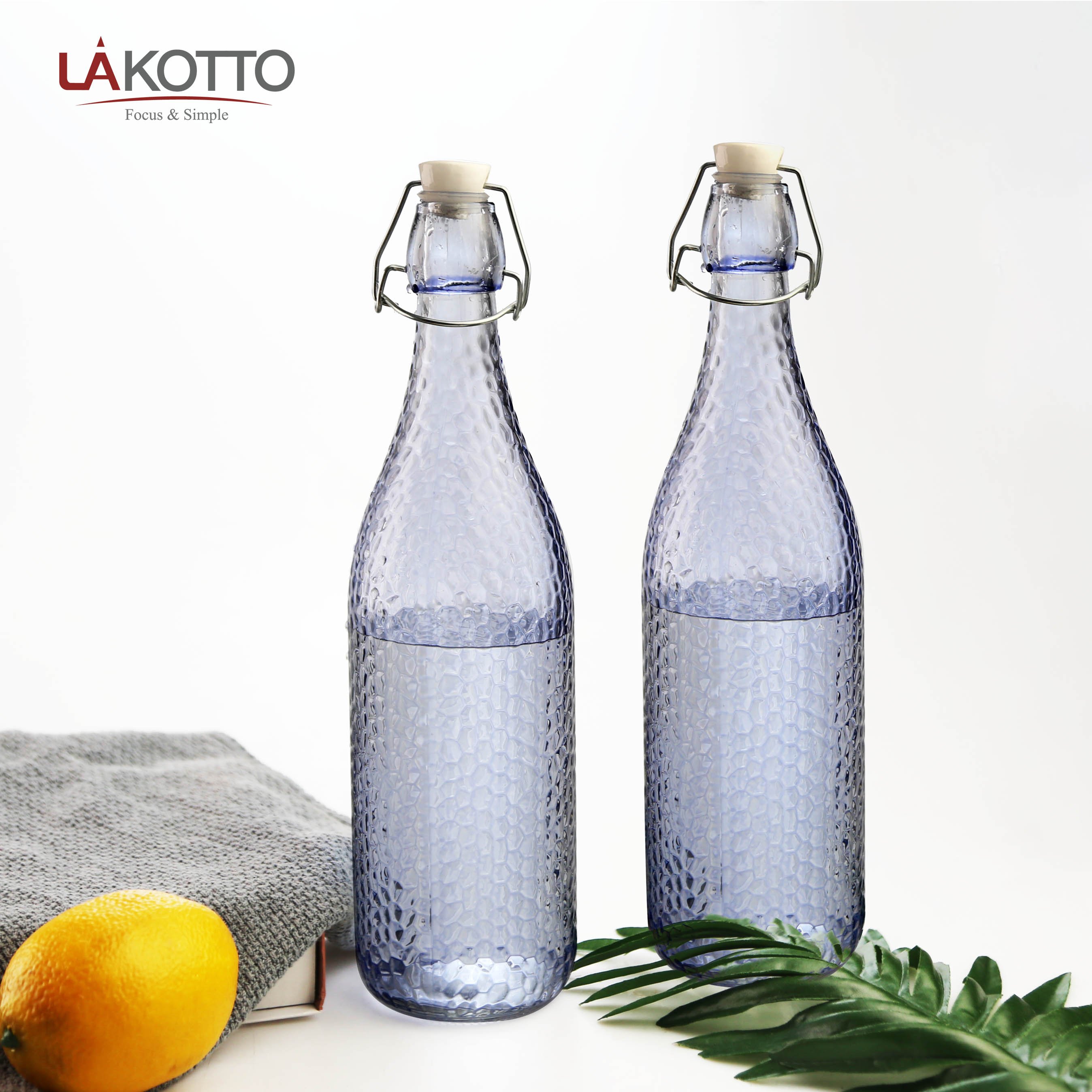 Blue colored custom bottles glass wine glass bottle with lid with swing top with flip-top