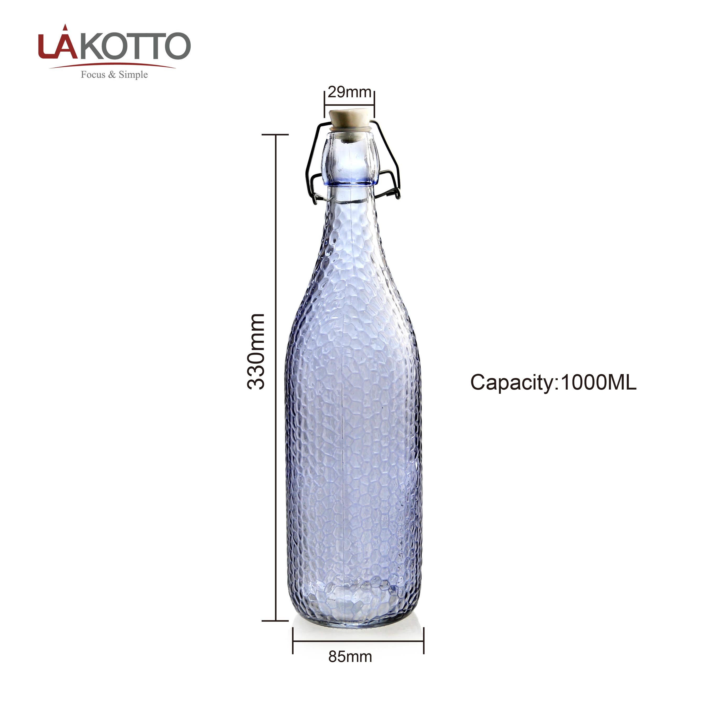Blue colored custom bottles glass wine glass bottle with lid with swing top with flip-top