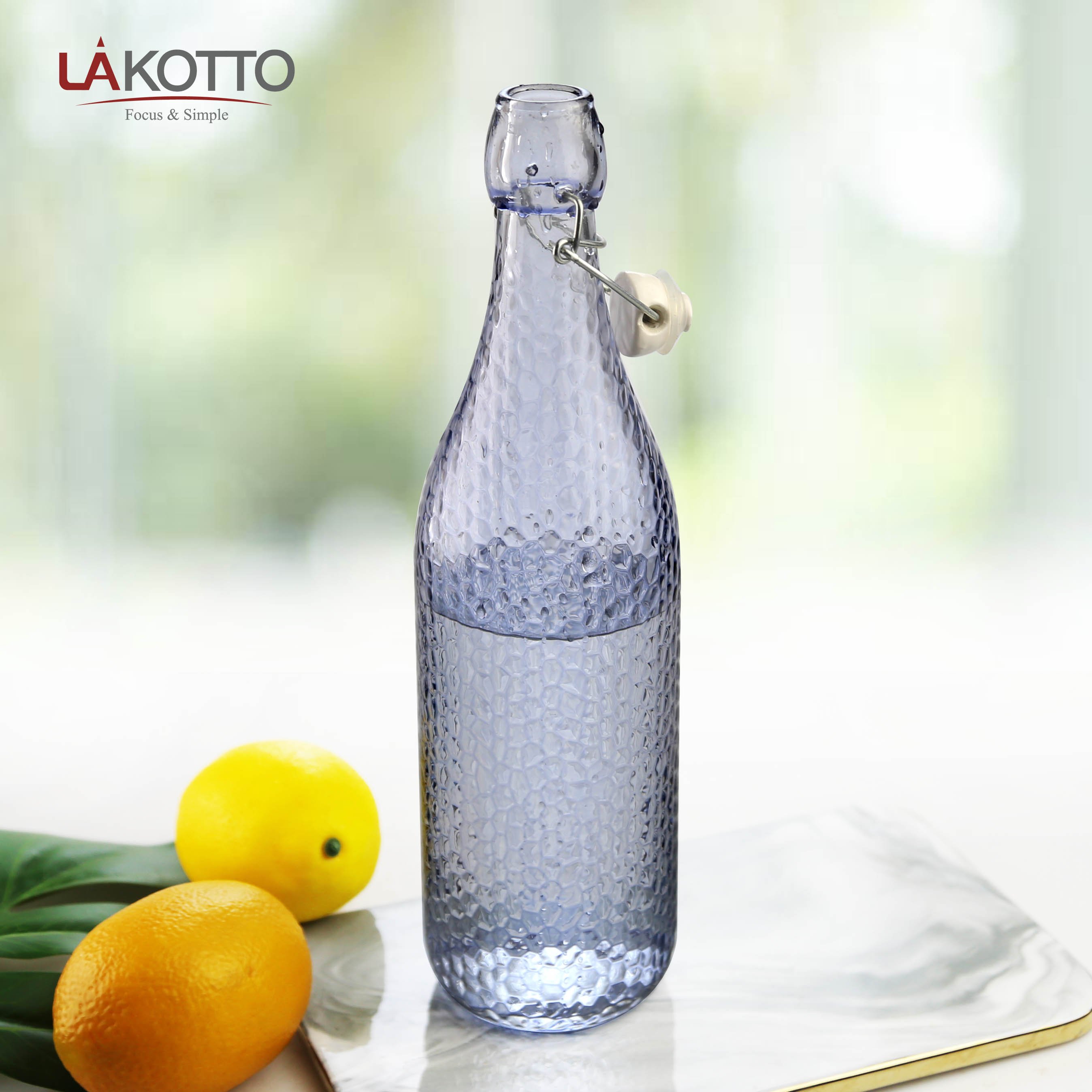Blue colored custom bottles glass wine glass bottle with lid with swing top with flip-top