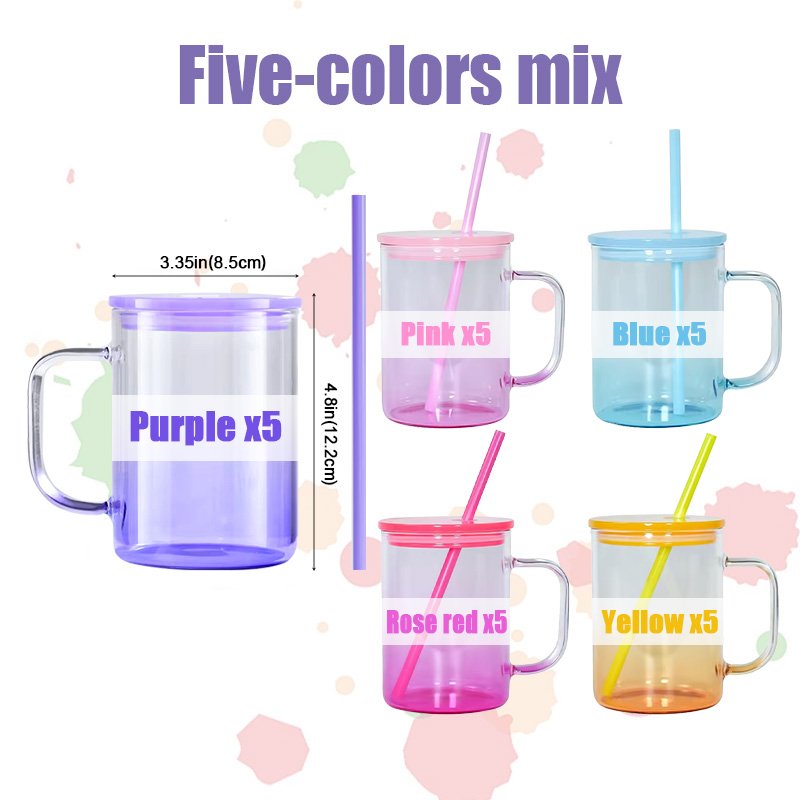 USA warehouse ombre glass can with handle New arrival gradient jelly sublimation 17oz glass tumbler with handle and colors lids