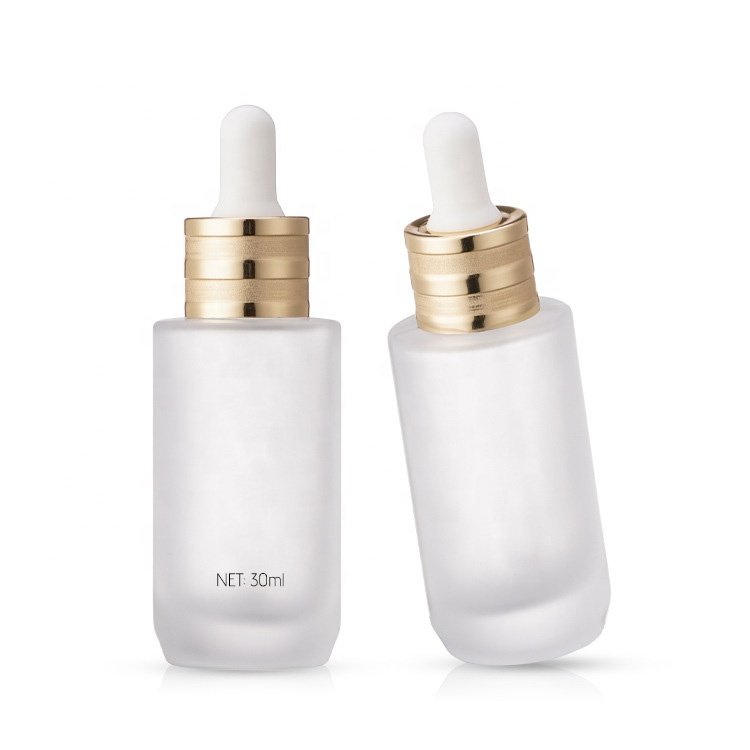 Free sample 30ml 1oz frosted essential oil glass dropper bottles matte CBD aluminum dropper face oil bottle