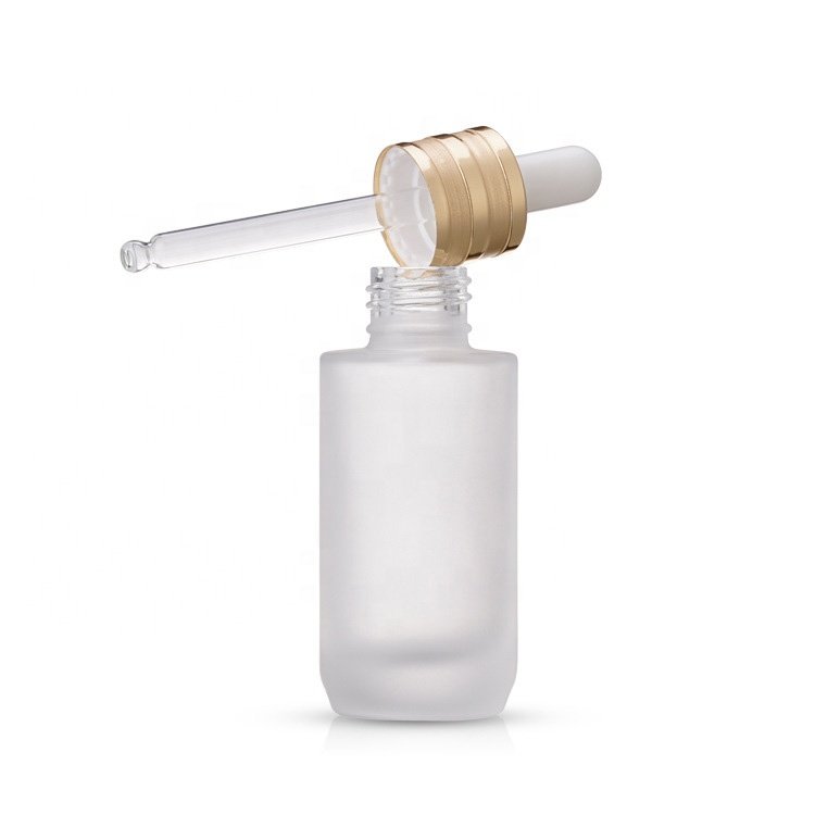 Free sample 30ml 1oz frosted essential oil glass dropper bottles matte CBD aluminum dropper face oil bottle