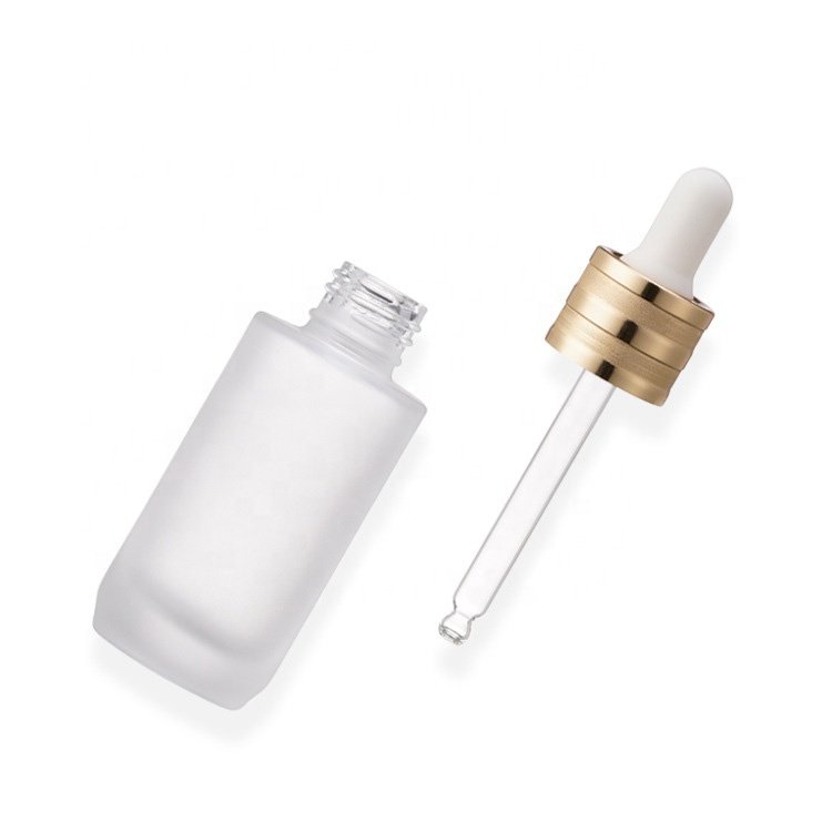 Free sample 30ml 1oz frosted essential oil glass dropper bottles matte CBD aluminum dropper face oil bottle
