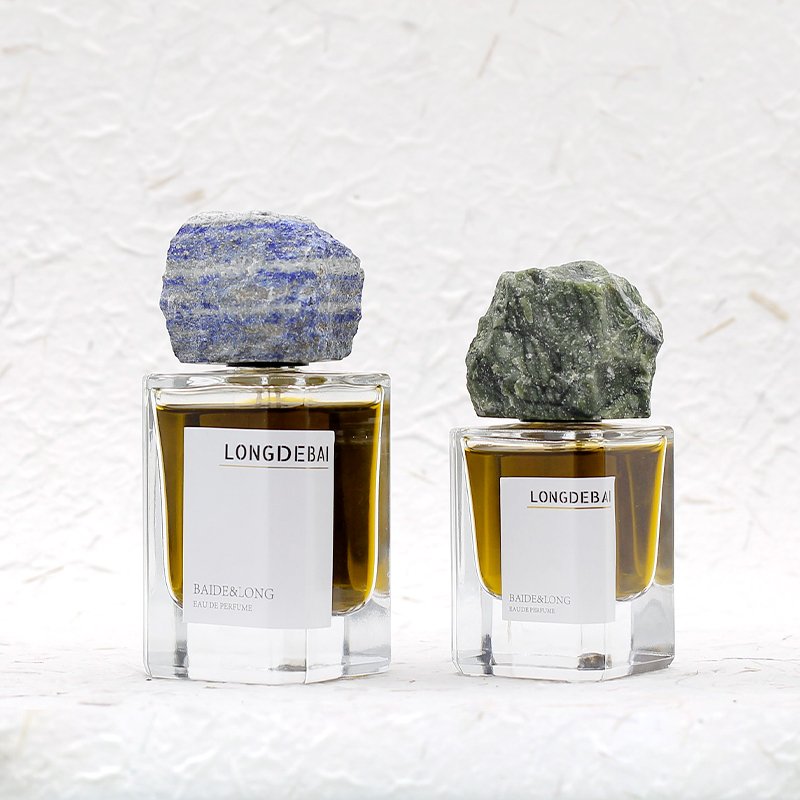 Luxury Custom Square Clear Crimp 30ml 50ml 100ml Perfume Glass Bottle With Jade Lid