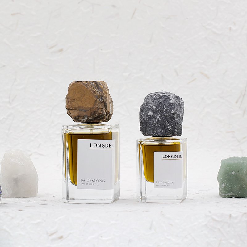 Luxury Custom Square Clear Crimp 30ml 50ml 100ml Perfume Glass Bottle With Jade Lid