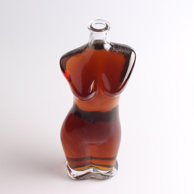 Wholesale Manufacturer High End Woman Shaped 750ml Glass Bottle With Cork Screen Printing Decal For Whisky Vodka Spirits Use