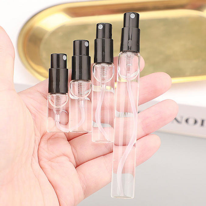 2ml 3ml 5ml 10ml fine mist crimp black plastic atomizer glass bottle cosmetic clear glass spray bottle for perfume packaging