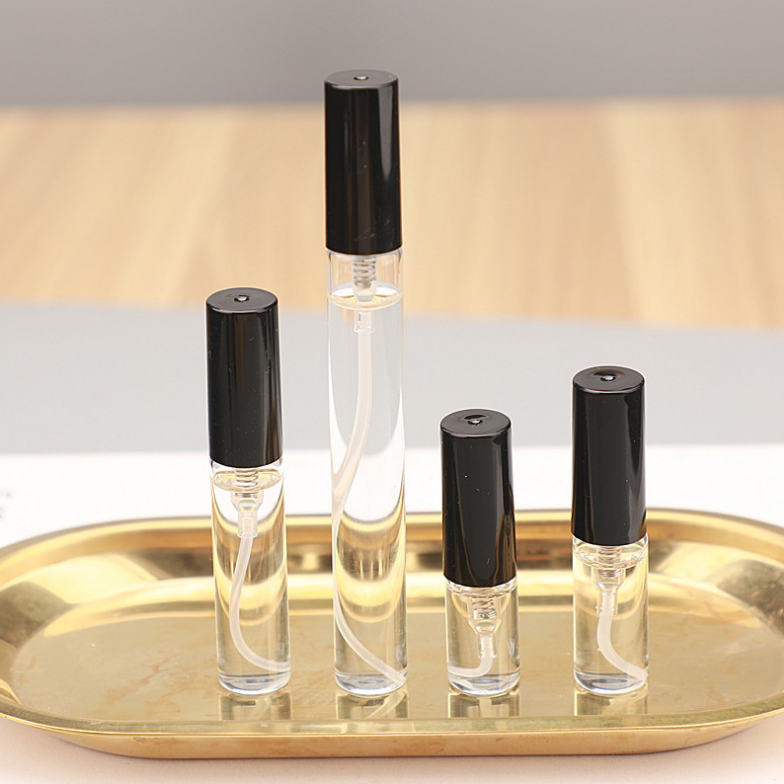 2ml 3ml 5ml 10ml fine mist crimp black plastic atomizer glass bottle cosmetic clear glass spray bottle for perfume packaging