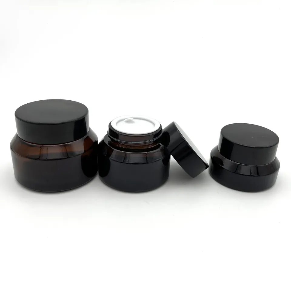 cosmetic jars125ml 200ml containers for skincare packaging Amber slanted shoulder glass black pump spray bottlebrown glass jar