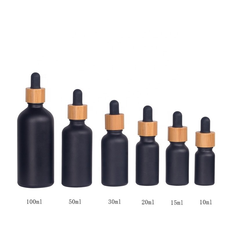 bamboo dropper bottle 5 ml 10 ml 15 ml matte black glass bottle 20 ml 30 ml 50 ml dropper pipette essential oil bottle 100 ml