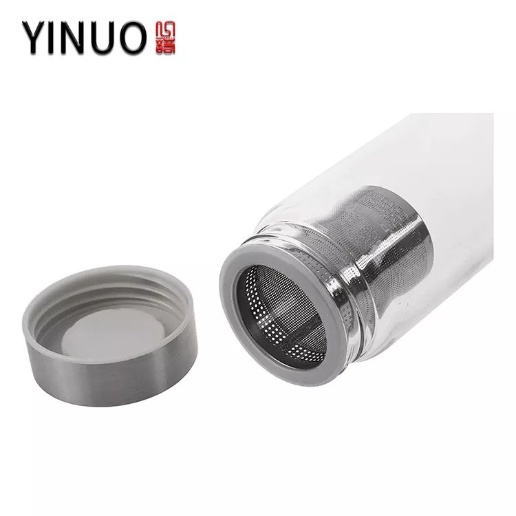 Custom glass water tea bottle infuser glass filter drink water bottle with tea strainer