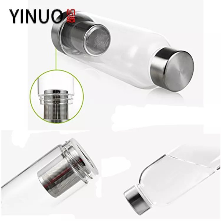Custom glass water tea bottle infuser glass filter drink water bottle with tea strainer